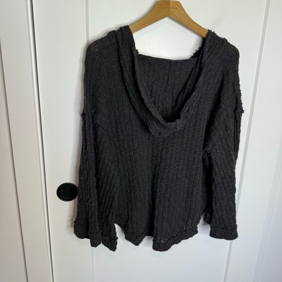 Free People Baja Babe Hooded Hacci Sweater Gray Wide Sleeve Oversized Size XS - Picture 6 of 6